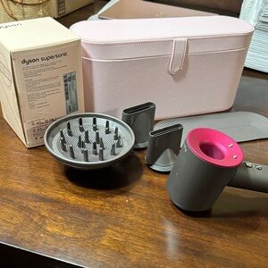 Dyson Supersonic Hair Dryer in Gray and Pink with Attachments